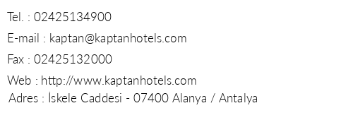 Kaptan Hotel telefon numaralar, faks, e-mail, posta adresi ve iletiim bilgileri